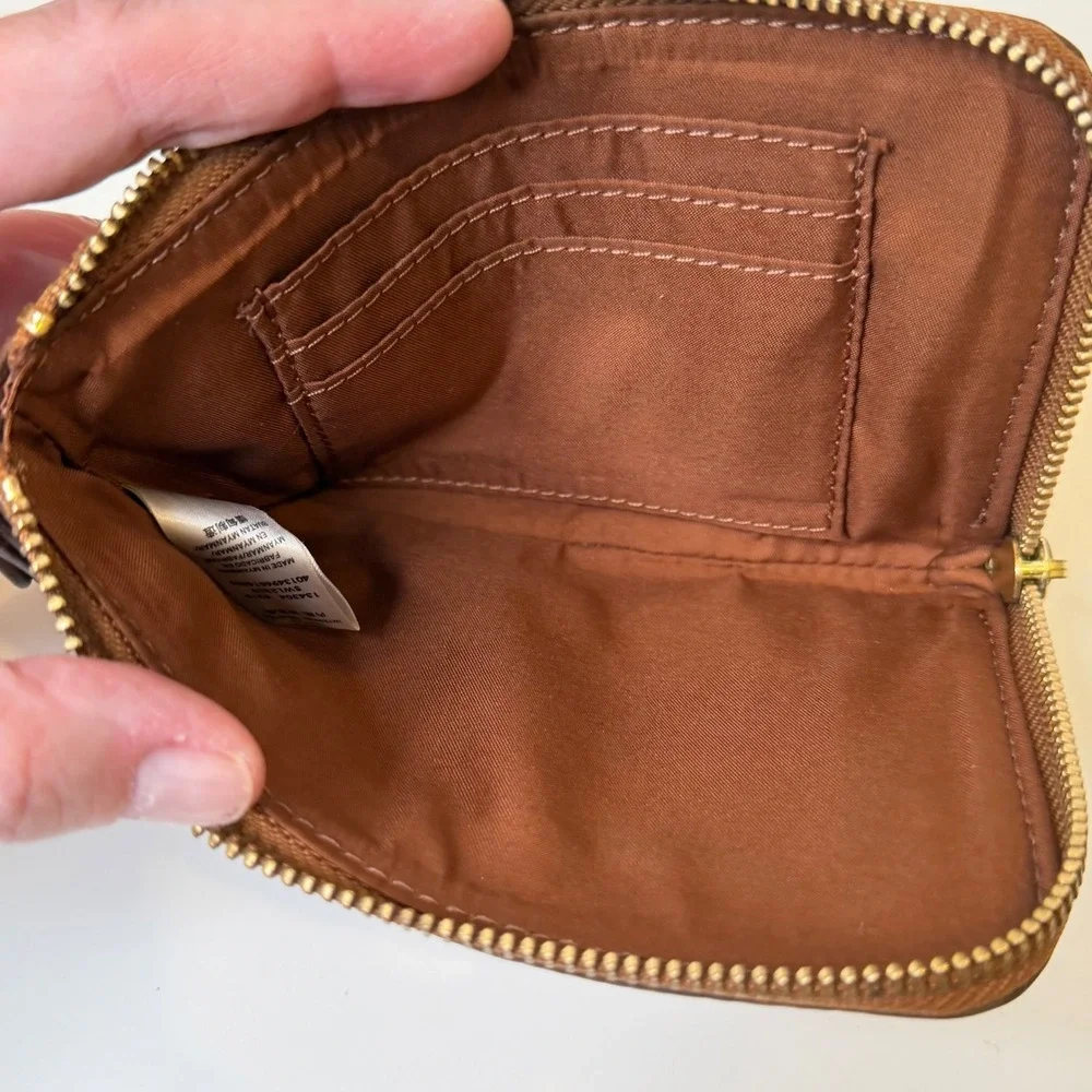 Fossil Tiegan Small Wristlet Wallet Women Brown Pebbled Leather Classic OS